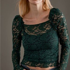 Anthropologie Forest Green Lace Blouse